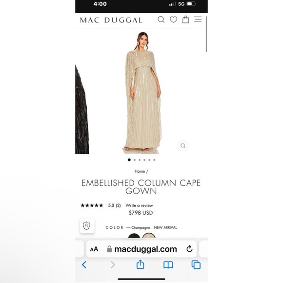 Mac Duggal Sequin Embellished Champagne Capelet Column Gown Size 10 NWT - Picture 7 of 13